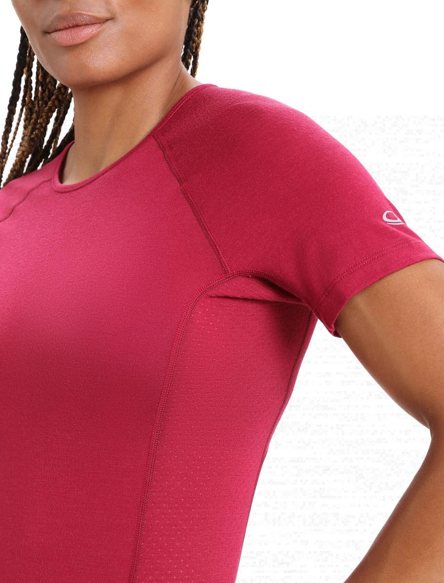 Cherry Women's Icebreaker BodyfitZone™ Merino 150 Zone Short Sleeve Crewe Thermal Top Base Layers | USA 1889FDNM